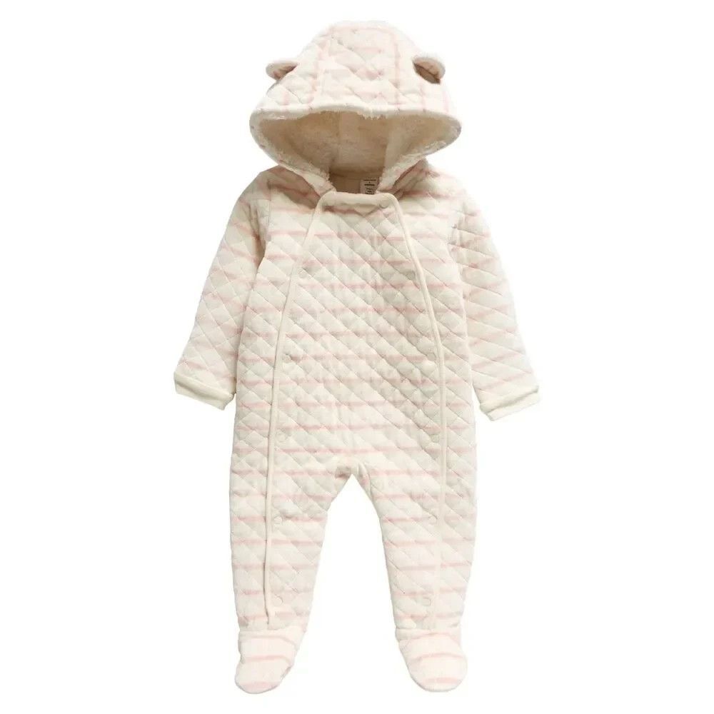 Nordstrom Hooded Bunting One Piece Infant Coat Quilted Striped Velvet 6 Months